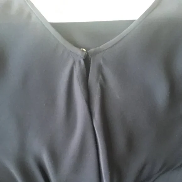 Elegant, deep blue Vince silk blouse, size 12. Generous front drape w/ button. - Picture 2 of 7